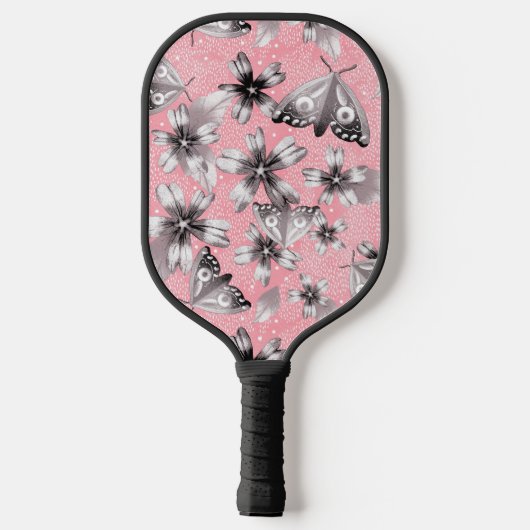 Mit Monogramm Moth Meadow Pink Pickleball Schläger (Rückseite)