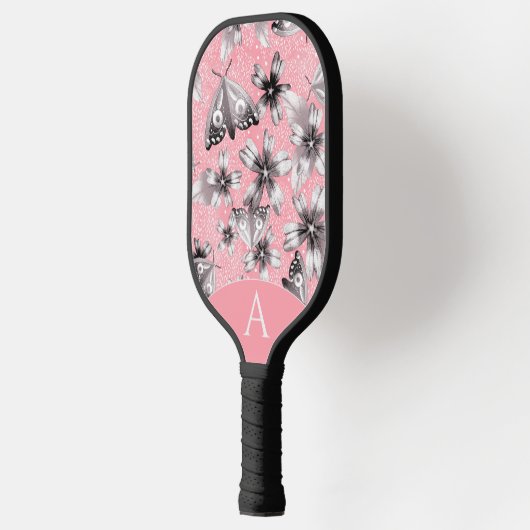 Mit Monogramm Moth Meadow Pink Pickleball Schläger (Links)