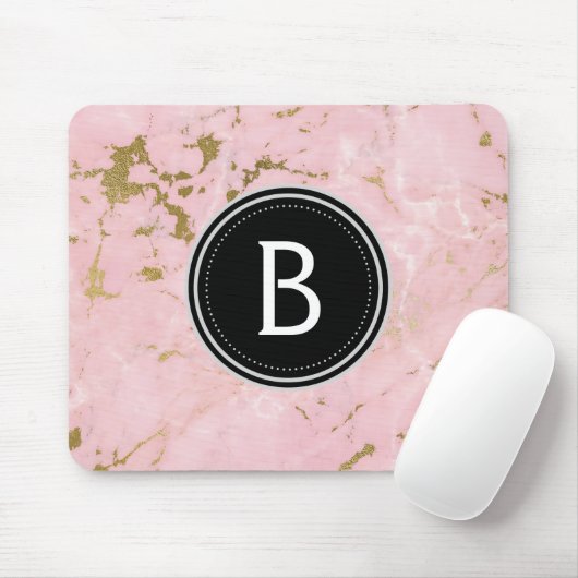 Mit Monogramm Mouse Pad aus rosa und goldfarbenem  Mousepad (Mit Mouse)