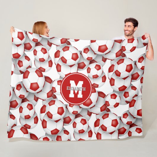 mit Monogramm Muster der weißen Fußballbälle Fleecedecke (Beispiel)