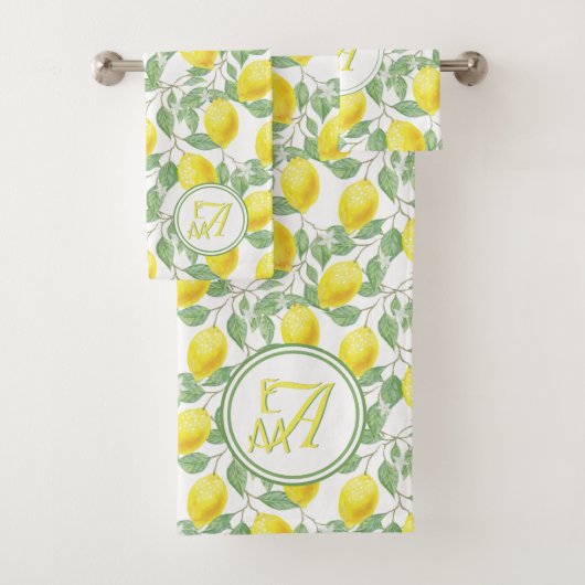 Mit Monogramm Muster der Zitronenbaume Gelb-grüne Badhandtuch Set (Insitu)