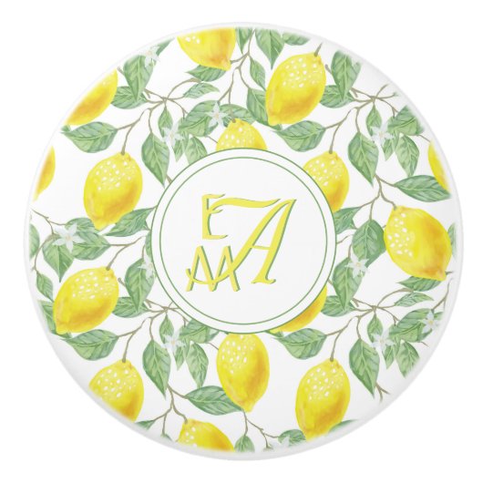 Mit Monogramm Muster der Zitronenbaume Gelb-grüne  Keramikknauf (Vorderseite)