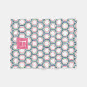 Mit Monogramm Muster für blaugrüne und rosa Honeyc Fleecedecke (Vorderseite (Horizontal))