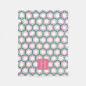 Mit Monogramm Muster für blaugrüne und rosa Honeyc Fleecedecke (Vorderseite)