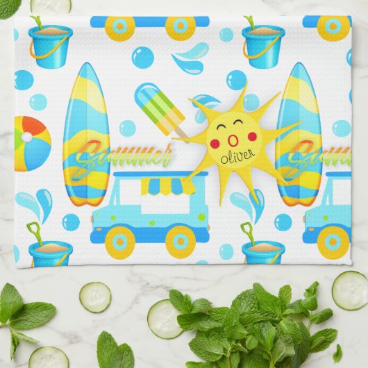 Mit Monogramm Muster für Sommer- und Strandspass Geschirrtuch (Gefaltet)