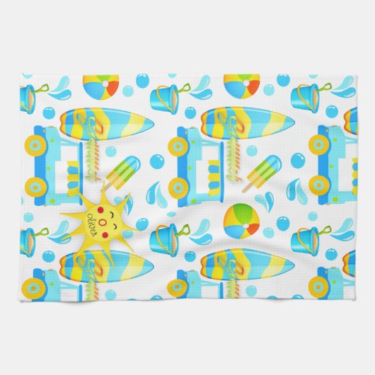 Mit Monogramm Muster für Sommer- und Strandspass Geschirrtuch (Horizontal)