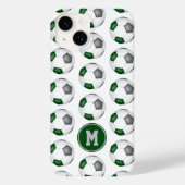 mit Monogramm Muster grauer Fußballbälle Case-Mate iPhone Hülle (Rückseite)