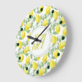 Mit Monogramm Muster in gelbem Grün Große Wanduhr (Winkel)