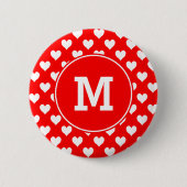 Mit Monogramm Muster in Rot und Weiß Button (Vorderseite)