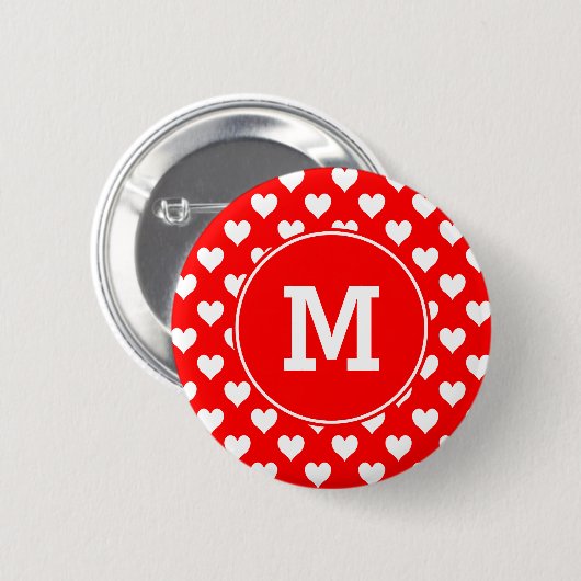 Mit Monogramm Muster in Rot und Weiß Button (Vorne & Hinten)