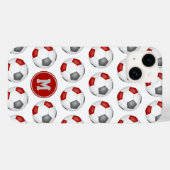 mit Monogramm Muster von roten, grauen Fußballbäll Case-Mate iPhone Hülle (Rückseite (Horizontal))