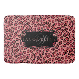 Mit Monogramm Name Bath Decor Leopard Druck Rosa Badematte