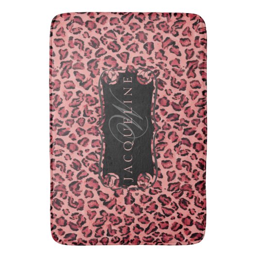 Mit Monogramm Name Bath Decor Leopard Druck Rosa Badematte (Vorderseite Vertikal)
