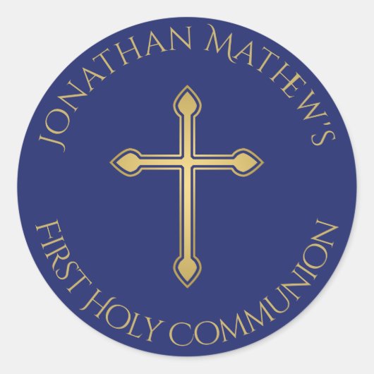 Mit Monogramm Name Blau des ersten Kommunalgolds Runder Aufkleber (Vorderseite)