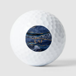 Mit Monogramm Name Blue Gold Glitzer Agate Marble Golfball
