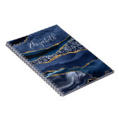 Mit Monogramm Name Blue Gold Glitzer Agate Marble Notizblock (Rechte Seite)