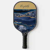 Mit Monogramm Name Blue Gold Glitzer Glam Trendy Pickleball Schläger (Rückseite)
