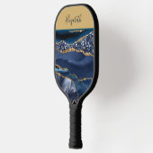 Mit Monogramm Name Blue Gold Glitzer Glam Trendy Pickleball Schläger (Links)