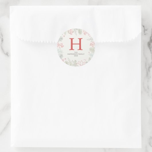 Mit Monogramm Name der Blumenfamilie Runder Aufkleber (Tasche)