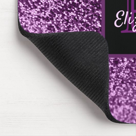 mit Monogramm Name des lila Glitzer Mousepad (Ecke)