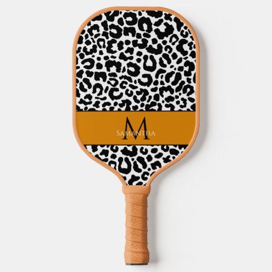 Mit Monogramm Name des Tiermusters Schwarz-weiße S Pickleball Schläger (Vorderseite)