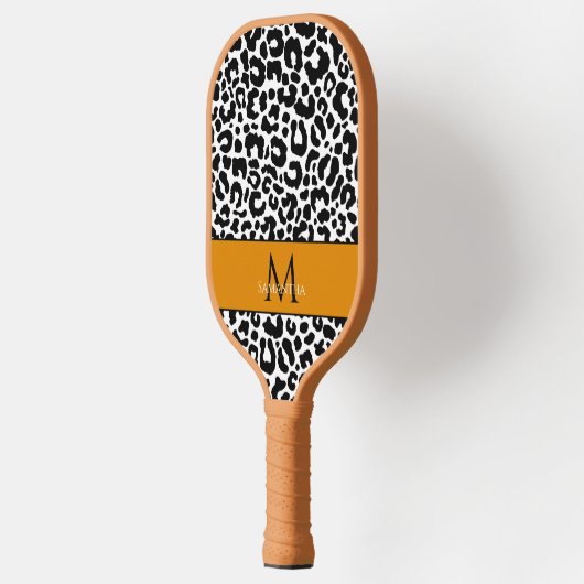 Mit Monogramm Name des Tiermusters Schwarz-weiße S Pickleball Schläger (Links)