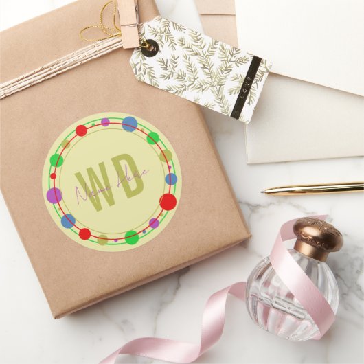 Mit Monogramm Name Farbkreise Gelb Lila Runder Aufkleber (Schenken)