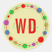 Mit Monogramm Name Farbkreise Rot Grün Runder Aufkleber (Vorderseite)