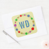 Mit Monogramm Name Farbkreise Tgelb Quadratischer Aufkleber (Umschlag)