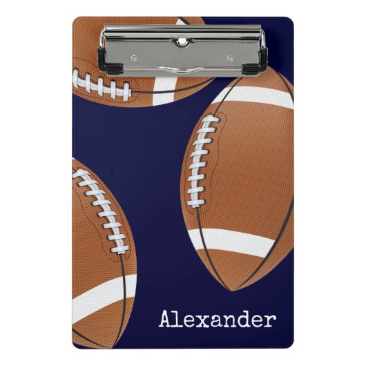 Mit Monogramm Name Football Navy Blue Clipboard Mini Klemmbrett (Vorderseite)
