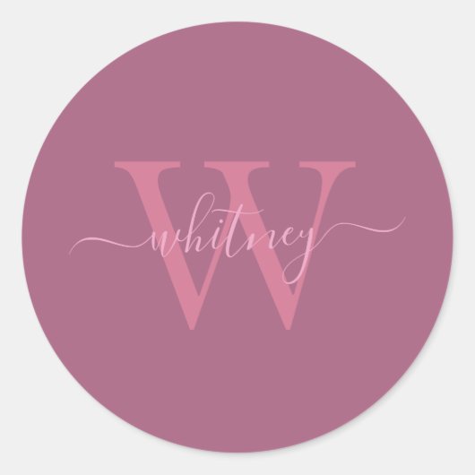 Mit Monogramm Name für Preppy Chic Pink + Initialn Runder Aufkleber (Vorderseite)