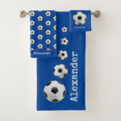Mit Monogramm Name Fußball blau Badhandtuch Set (Insitu)