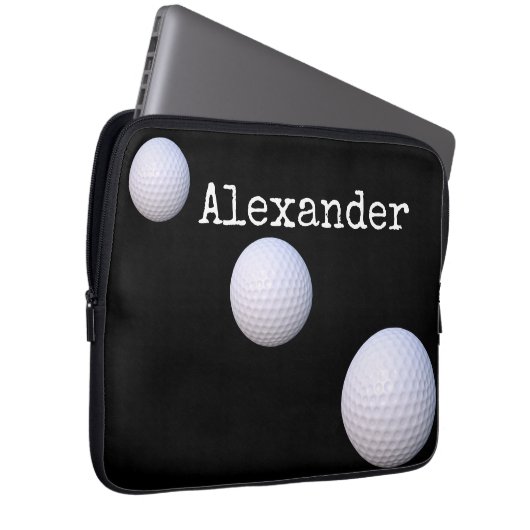 Mit Monogramm Name Golfball schwarzer Hintergrund Laptopschutzhülle (Vorne Rechts)