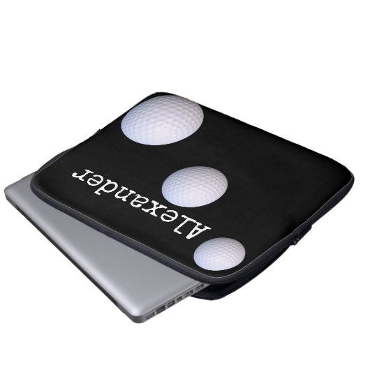Mit Monogramm Name Golfball schwarzer Hintergrund Laptopschutzhülle (Vorne Knopf)