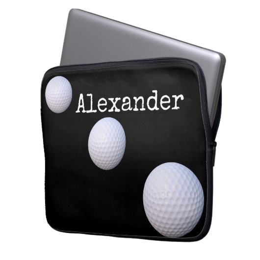 Mit Monogramm Name Golfball schwarzer Hintergrund Laptopschutzhülle (Vorderseite Links)