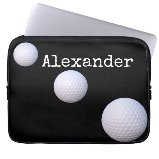 Mit Monogramm Name Golfball schwarzer Hintergrund Laptopschutzhülle (Vorderseite)