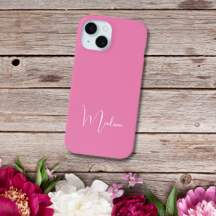 Mit Monogramm Name Hot Pink Weiß Minimal Minimalis Case-Mate iPhone Hülle