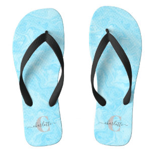 Mit Monogramm Name in Pastel Blue Marble Badesandalen