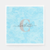 Mit Monogramm Name in Pastel Blue Marble Serviette (Vorderseite)