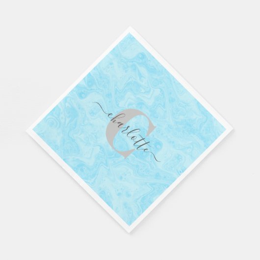 Mit Monogramm Name in Pastel Blue Marble Serviette (Ecke)