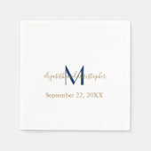 Mit Monogramm Name Initials Blue Gold Wedding Serviette (Vorderseite)