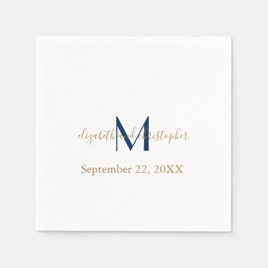 Mit Monogramm Name Initials Blue Gold Wedding Serviette (Vorderseite)