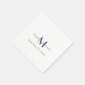 Mit Monogramm Name Initials Blue Gold Wedding Serviette (Ecke)