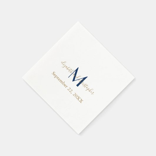 Mit Monogramm Name Initials Blue Gold Wedding Serviette (Ecke)