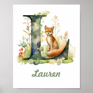 Mit Monogramm Name Kinderzimmer Poster Woodland Le