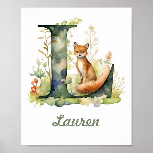 Mit Monogramm Name Kinderzimmer Poster Woodland Le (Vorne)