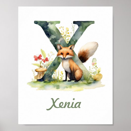 Mit Monogramm Name Kinderzimmer Poster Woodland Le (Vorne)