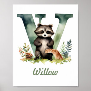 Mit Monogramm Name Kinderzimmer Poster Woodland Le