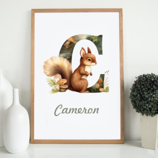 Mit Monogramm Name Kinderzimmer Poster Woodland Le