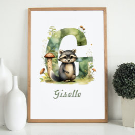 Mit Monogramm Name Kinderzimmer Poster Woodland Le